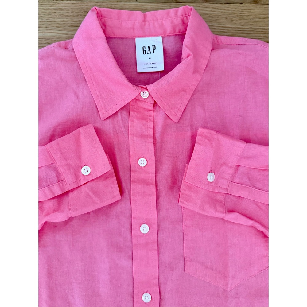 NWT Gap Factory Sz MD Candy Coral Linen-Blend Easy Shirt